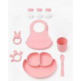 CKM Silikon CKM 9 Parça Pembe Silikon Mama Seti BPA İçermez Kolay Temizlenebilir Bebek Beslenme Seti