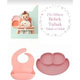 CKM Silikon Mama Önlüğü ve 3 Bölmeli Mama Tabağı - Pembe