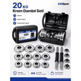 Ckspor 20 Kg Krom Dambıl Seti Çantalı Döküm Plaka Ayarlanabilir Ağırlık Seti