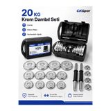 CKSpor 20 Kg Krom Dambıl Seti Çantalı Döküm Plaka Dambıl Ağırlık Seti