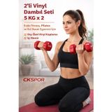 CKSpor 2’li Vinyl Dambıl Seti 5 Kg x 2 – Evde Fitness & Pilates İçin Vinil Kaplı Demir Dambıl