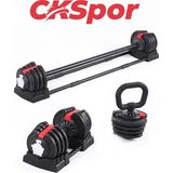 CKSpor 3’ü 1 Arada Ayarlanabilir Ağırlık Seti 18 kg Dambıl Halter ve Kettlebell Fonksiyonlu Profesyonel Fitness Ekipmanı