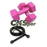 CKSpor Dambıl ve Atlama İpi Seti, Siyah veya Pembe, Spor Ekipmanı, Ev ve Salon Kullanımı için (Pembe)