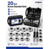 Ckspor Luxury 20 kg Krom Dambıl Seti Çantalı Döküm Plaka Ayarlanabilir Ağırlık Seti - Gümüş