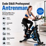CKSpor Luxury Spinning Bike Dikey Kondisyon Bisikleti 120 kg Taşıma Kapasiteli Ev Tipi Egzersiz Bisikleti - Mavi