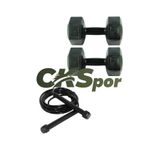 Ckspor Süper Set Arbentedarik Dambıl Seti 5 Kg X 2 Adet 10 Kg + Siyah Atlama İpi Ağırlık Seti