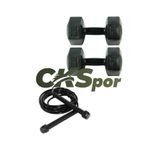 CKSpor Süper Set Dambıl Seti 5 kg x 2 Adet 10 kg + Siyah Atlama İpi Ağırlık Seti