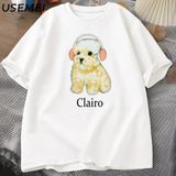 Clairo Köpek Yavrusu Kulaklık T-Shirt Komik Sevimli Kedi Tee Merch Y2K Erkek Giyim Büyük Boy 2814 - Beyaz