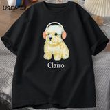 Clairo Köpek Yavrusu Kulaklık T-Shirt Komik Sevimli Kedi Tee Merch Y2K Erkek Giyim Büyük Boy 2814 - Siyah - XL