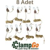 ClampGo Otomatik Kilitlemeli Kamp Çadırı Ip Gergisi – Düğüm­süz Tarp, Yan Tente ve Branda Sabitleme Sistemi 8 Adet - Altın