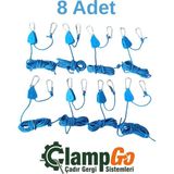 ClampGo Otomatik Kilitlemeli Kamp Çadırı Ip Gergisi – Düğüm­süz Tarp, Yan Tente ve Branda Sabitleme Sistemi 8 Adet - Mavi