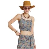 CLANDESTINO Askılı Bohem Crop Bluz Mavi