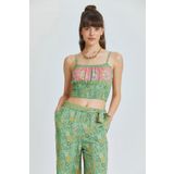 CLANDESTINO Askılı Bohem Crop Bluz Yeşil