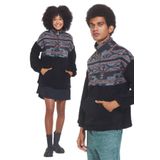 CLANDESTINO Boğazlı Etnik Desenli Peluş Sweatshirt Siyah