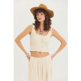 Clandestino Düğme Detaylı Askılı Bohem Bluz Bej