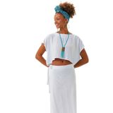CLANDESTINO Kayık Yaka Oversize Yazlık Crop Bohem Bluz Beyaz