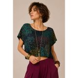 Clandestino Kayık Yaka Oversize Yazlık Crop Bohem Bluz Petrol