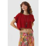 CLANDESTINO Kayık Yaka Oversize Yazlık Crop Bohem Bluz Turuncu