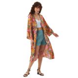CLANDESTINO Uzun Kollu Desenli Bohem Kimono Hardal