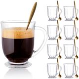 Claplante Cam Kahve Kupaları 8'li Set, 15oz Kulplu Büyük Kapasiteli Cam Kahve Kupaları, 8 Kaşıklı Şeffaf Kahve Kupası, Büyük Cam Kupalar, Latte için Cam Kahve Fincanları, Espresso Kahve, Meyve Suyu,