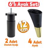 Clara 6'Lı Set Mobilya Koltuk Kanepe Baza Yatak Tv Ünite Destek Ayağı 12 Cm Ayakları Siyah Gold