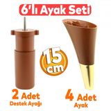 Clara 6'Lı Set Mobilya Koltuk Kanepe Baza Yatak Tv Ünite Destek Ayağı 15 Cm Ayakları Kahverengi Gold