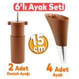 Clara 6'Lı Set Mobilya Koltuk Kanepe Baza Yatak Tv Ünite Destek Ayağı 15 Cm Ayakları Kahverengi