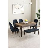 Clara Barok Desen 80X132 Açılabilir Mdf Masa Yemek Odası Takımı,mutfak Takımı 4 Sandalye 1 Bench - Antrasit
