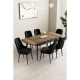 Clara Barok Desen 80X132 Açılabilir Yemek Odası Takımı 4 Sandalye, 1 Bench - Siyah
