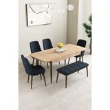 Clara Meşe Desen 80X132 Açılabilir Yemek Odası Takımı 4 Sandalye, 1 Bench - Antrasit