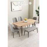 Clara Meşe Desen 80X132 Açılabilir Yemek Odası Takımı 4 Sandalye, 1 Bench - Gri