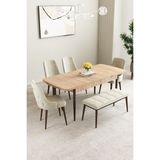 Clara Meşe Desen 80X132 Açılabilir Yemek Odası Takımı 4 Sandalye, 1 Bench - Krem