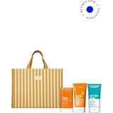 Clarins Yüz ve Vücut SPF50+ Güneş Kremi + Güneş Sonrası Balsamı + Plaj Çantası Seti - Turuncu - Standart