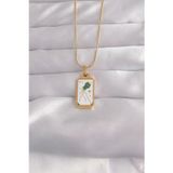 Clariss 316L Çelik Gold Renk Beyaz Mineli Tarot Kolye