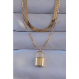 Clariss 316L Çelik Gold Renk Çift Zincir Kilit Model Kolye