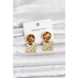 Clariss 316L Çelik Gold Renk Leopar Desenli Plaka Model Kadın Küpe