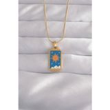 Clariss 316L Çelik Gold Renk Mavi Mineli Güneş Model Tarot Kolye