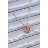 Clariss 316L Çelik Gold Renk Pembe Kristal Kalpli Göz Model Zirkon Taş Detay Kadın Kolye