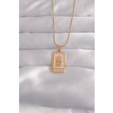 Clariss 316L Çelik Gold Renk Pembe Mineli El Figür Tarot Kolye