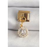 Clariss 316L Çelik Gold Renk Sallantı Daire Zirkon Taşlı Nomination Charm