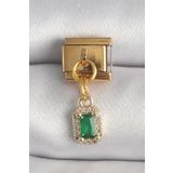 Clariss 316L Çelik Gold Renk Sallantı Kare Yeşil Zirkon Taşlı Nomination Charm