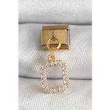 Clariss 316L Çelik Gold Renk Sallantı Kare Zirkon Taşlı Nomination Charm
