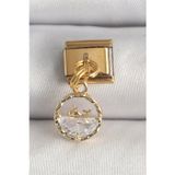 Clariss 316L Çelik Gold Renk Sallantı Zirkon Taşlı Balina Model Nomination Charm