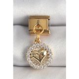 Clariss 316L Çelik Gold Renk Sallantı Zirkon Taşlı Kalp Model Nomination Charm