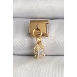 Clariss 316L Çelik Gold Renk Sallantı Zirkon Taşlı Kare Model Nomination Charm