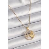 Clariss 316L Çelik Gold Renk Zincir Zirkon Taşlı Yıldız İşleme Madalyon Model Kadın Kolye