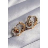 Clariss 316L Çelik Gold Renk Zirkon Taşlı İç İçe Geçmeli Oval Küpe