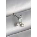 Clariss 316L Çelik Gümüş Renk Beyaz Minelik Kalp Sallantı Zirkon Taş Detay Tragus Piercing