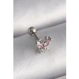 Clariss 316L Çelik Gümüş Renk Pembe Zirkon Taşlı Kelebek Tragus Piercing