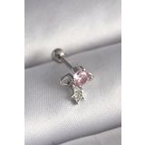 Clariss 316L Çelik Gümüş Renk Pembe Zirkon Taşlı Sallantı Yıldız Detay Tragus Piercing